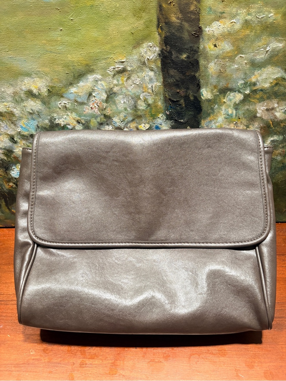 Leather Flap Crossbody Bag - Slate Gray